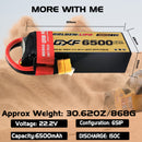 DXF Lipo Battery 6S 22.2V 6500mAh 150C Graphene Softcase with EC5 / T / TRX / XT60 / XT90 / XT150 / Q8s Plug for RC 1/8 1/10 Buggy Truck Car Off-Road Drone