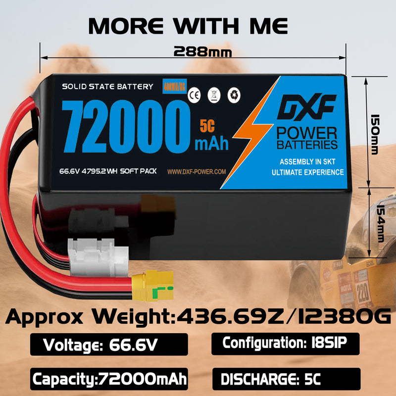 (CN)DXF 18S Lipo Battery 66.6V 5C 72000mAh Soft Case Battery  for Drone UAV FPV Car Truck Tank RC Semi solidstate Battery Racing Hobby