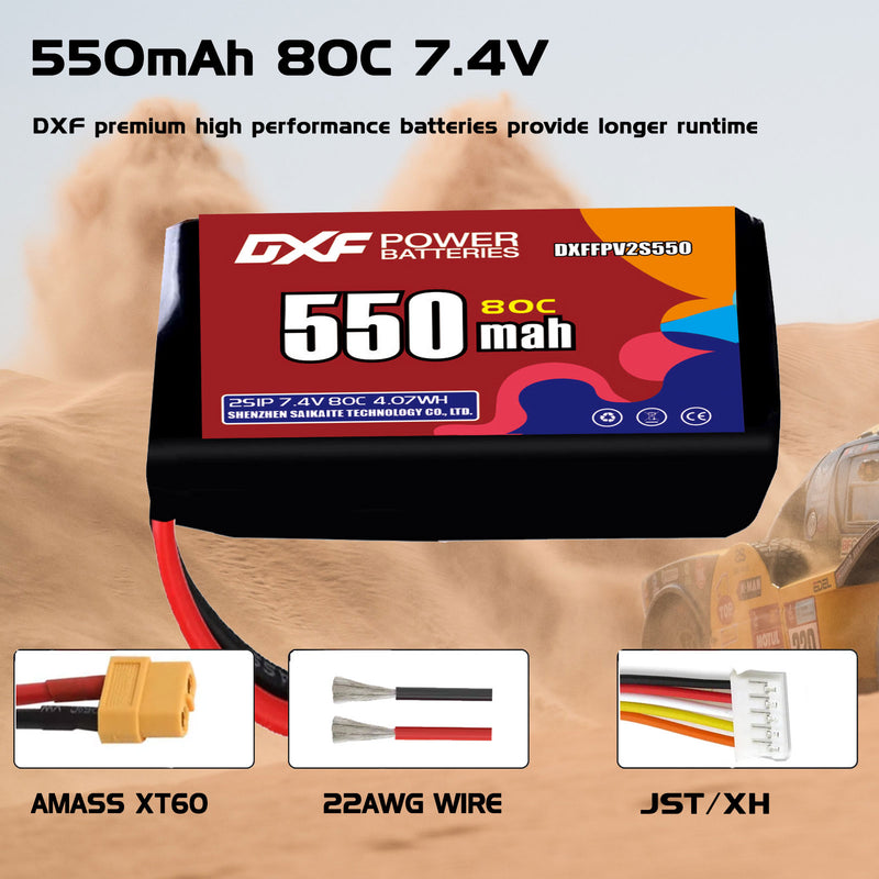 DXF 550mAh 2S 80C 7.4V Lipo Battery Pack for FPV LiPo Battery
