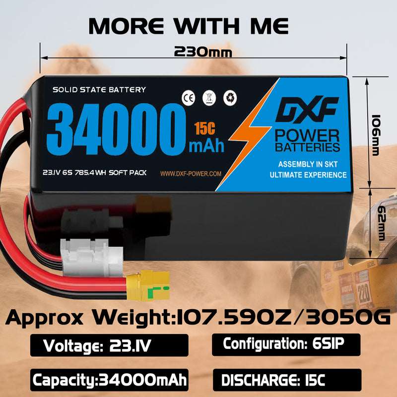 (CN)DXF 6S Lipo Battery 23.1V 15C 34000mAh Soft Case Battery  for Drone UAV FPV Car Truck Tank RC Buggy Truggy Racing Hobby