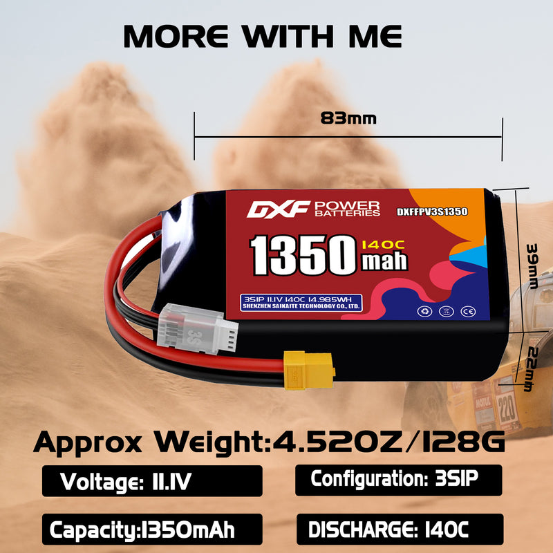 DXF 1350mAh 3S 140C 11.1V Lipo Battery Pack for FPV LiPo Battery