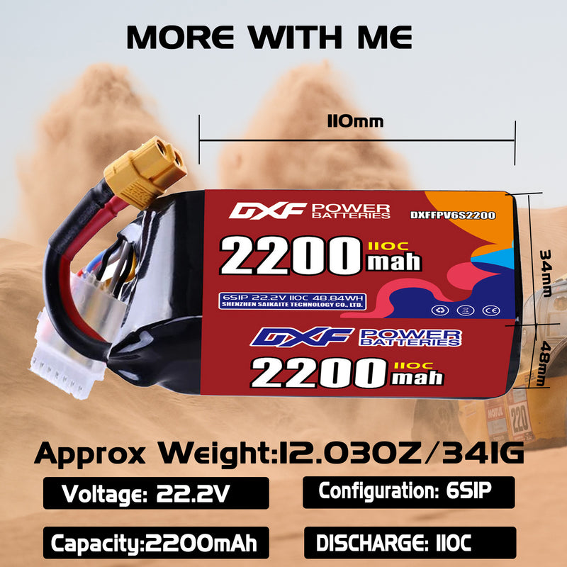 DXF 2200mAh 6S 110C 22.2V Lipo Battery Pack for FPV LiPo Battery
