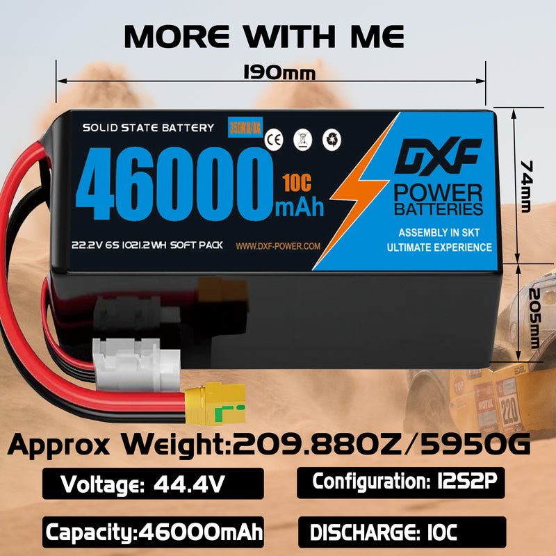 (CN)DXF 12S Lipo Battery 44.4V 10C 46000mAh Soft Case Battery  for Drone UAV FPV Car Truck Tank RC Semi solidstate Battery Racing Hobby