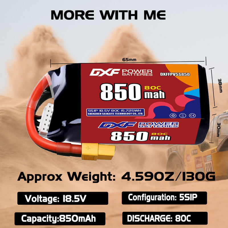 DXF 850mAh 5S 80C 18.5V Lipo Battery Pack for FPV LiPo Battery