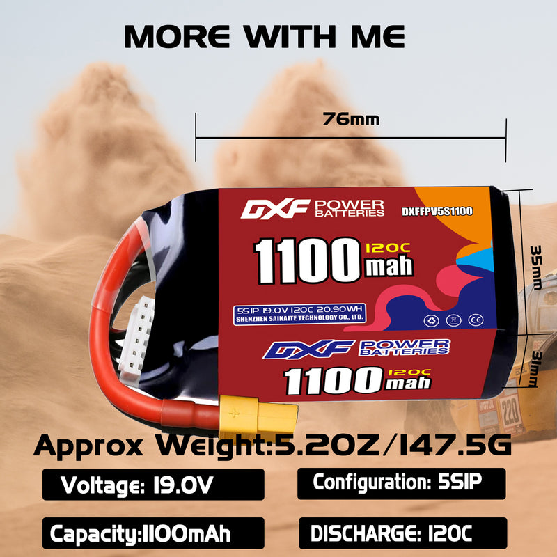 DXF 1100mAh 5S 120C 19.0V Lipo Battery Pack for FPV LiPo Battery