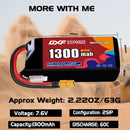 DXF LiPo Battery 2S HV 7.6V 1300mAh 60C with PH2.0 / JST / XT30 / SM / XT60 / EC5 / XT90 for FPV Drone Whoop Micro Racing
