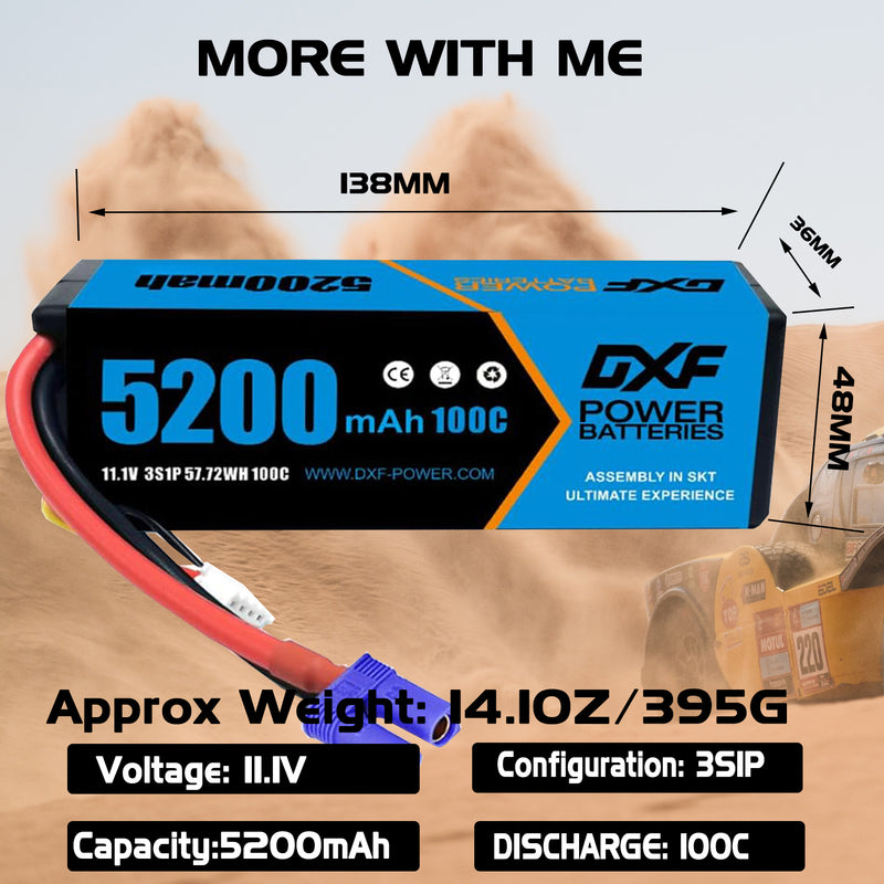 (GE)DXF Lipo Battery 3S 11.1V 5200MAH 100C Blue Series Graphene lipo Hardcase with EC5 Plug for Rc 1/8 1/10 Buggy Truck Car Off-Road Drone