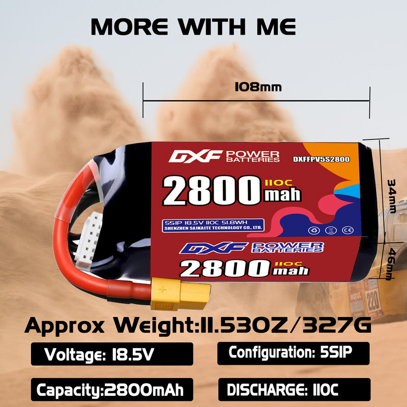 DXF 2800mAh 5S 110C 18.5V Lipo Battery Pack for FPV LiPo Battery