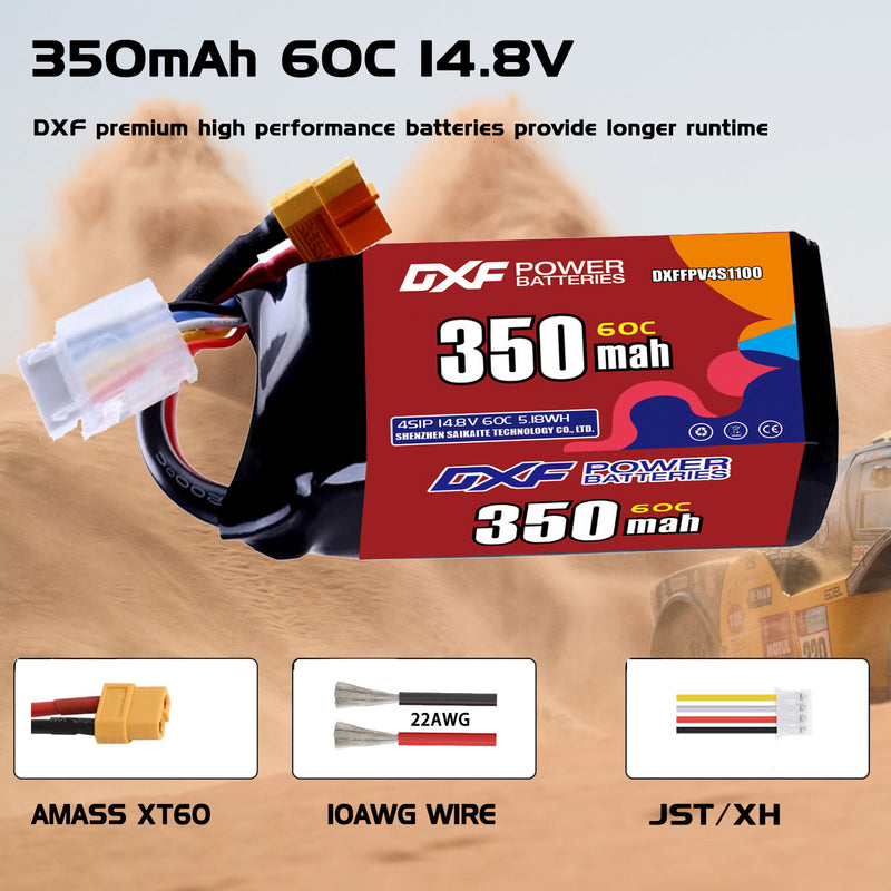 DXF 350mAh 4S 60C 14.8V Lipo Battery Pack for FPV LiPo Battery