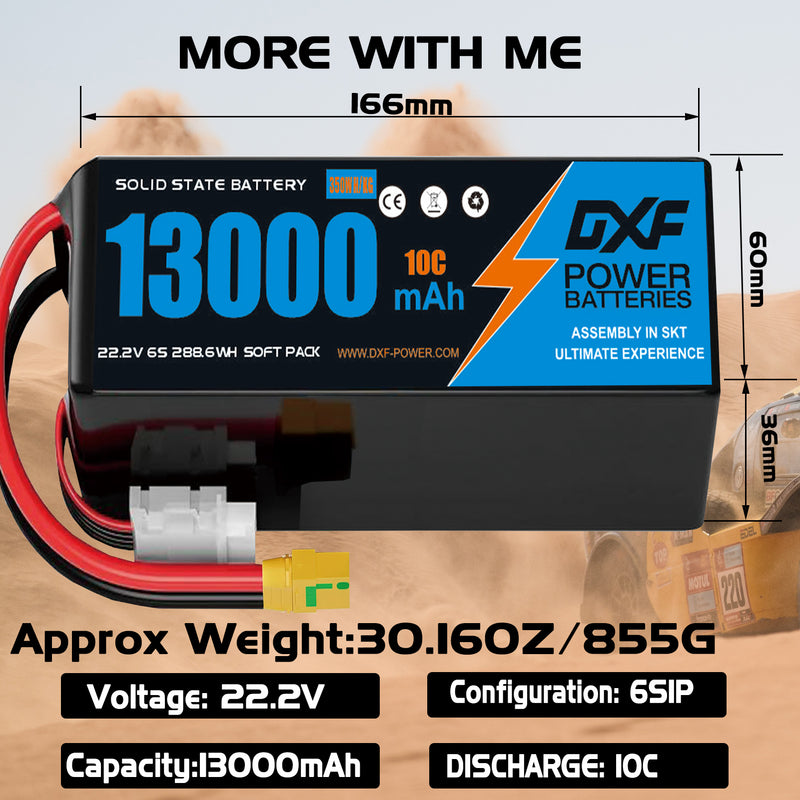 (CN)DXF 6S Lipo Battery 22.2V 10C 13000mAh Soft Case Battery  for Drone UAV FPV Car Truck Tank RC Buggy Truggy Racing Hobby Semi solidstate Battery
