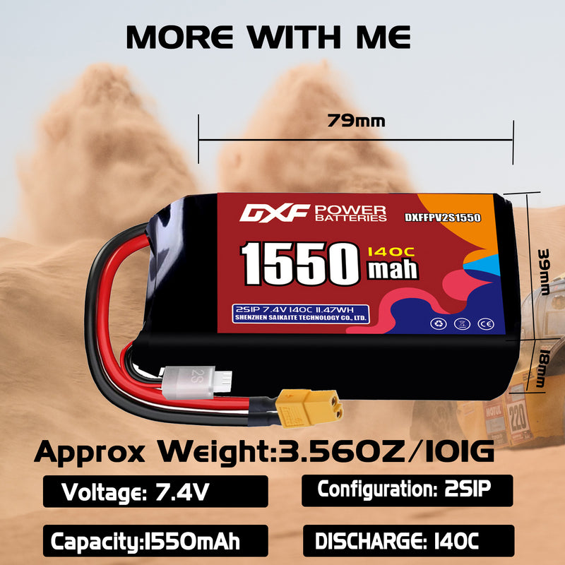 DXF 1550mAh 2S 140C 7.4V Lipo Battery Pack for FPV LiPo Battery