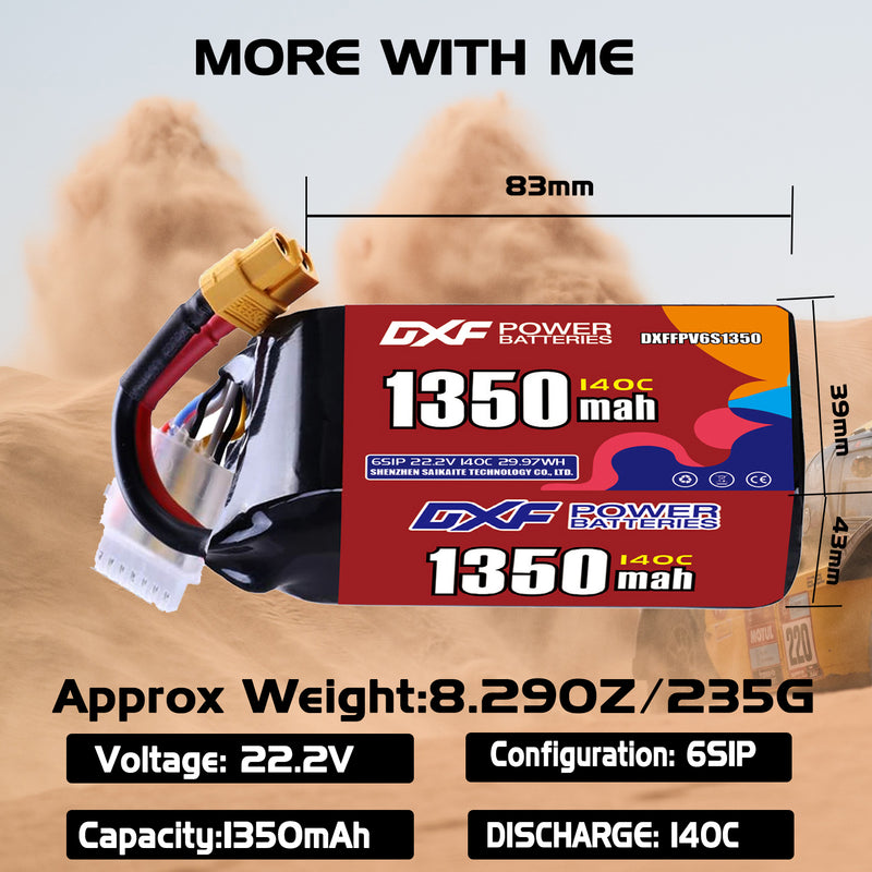 DXF 1350mAh 6S 140C 22.2V Lipo Battery Pack for FPV LiPo Battery