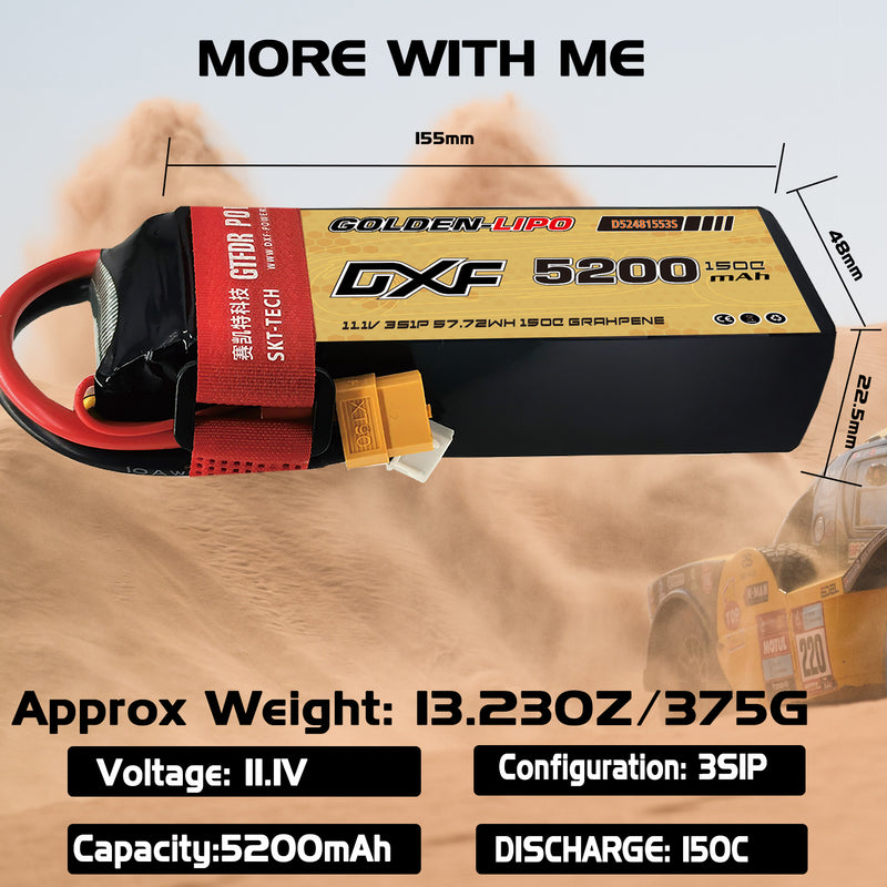 (CN)DXF 3S Lipo Battery 11.1V 150C 5200mAh Soft Case Battery with EC5 XT90 Connector for Car Truck Tank RC Buggy Truggy Racing Hobby