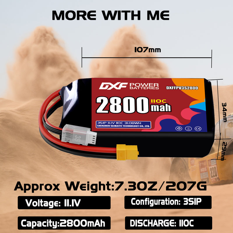 DXF 2800mAh 3S 110C 11.1V Lipo Battery Pack for FPV LiPo Battery