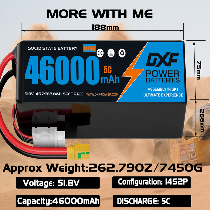 (CN)DXF 14S Lipo Battery 51.8V 10C 46000mAh Soft Case Battery  for Drone UAV FPV Car Truck Tank RC Semi solidstate Battery Racing Hobby