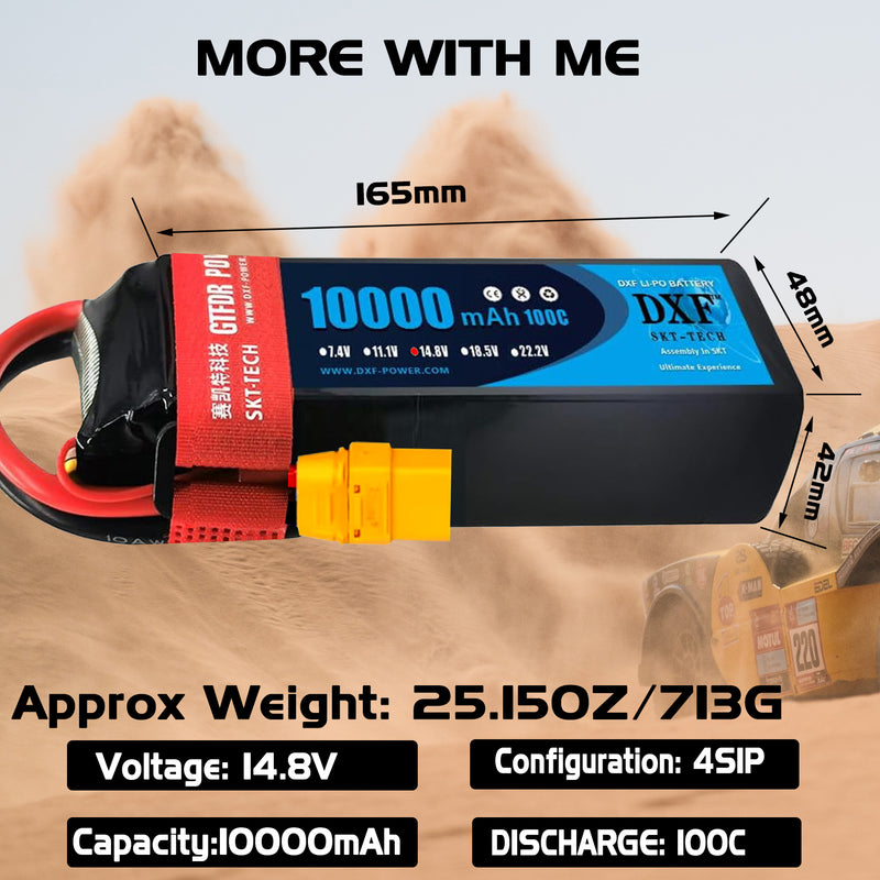 (GE)DXF 4S Lipo Battery 14.8V 10000mAh 100C 200C XT90 for RC 1/8 1/10 Car Truck Tank Models XXMAX 8S Arrama