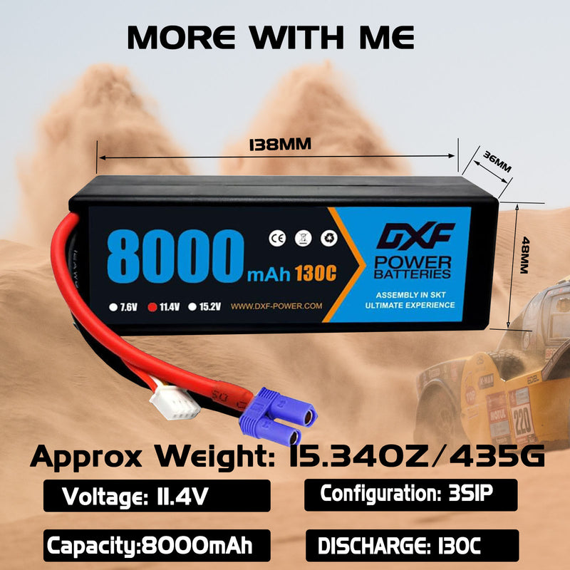 (EU)DXF Lipo Battery 3S 11.4V 8000MAH 130C Blue Series Graphene lipo Hardcase with EC5 Plug for Rc 1/8 1/10 Buggy Truck Car Off-Road Drone