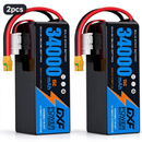 DXF 6S 23.1V 34000mAh 15C Soft Case LiPo Battery with 8AWG Wire for Toy Cars, Boats, UAVs & Drones (1-6 Pack)