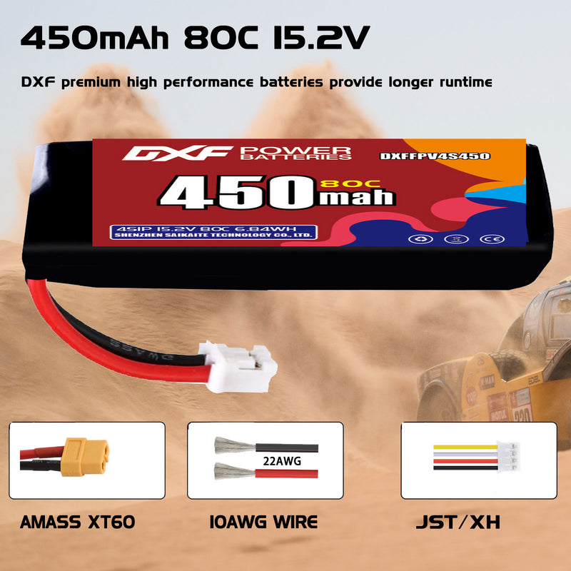 DXF 450mAh 4S 80C 14.8V Lipo Battery Pack for FPV LiPo Battery