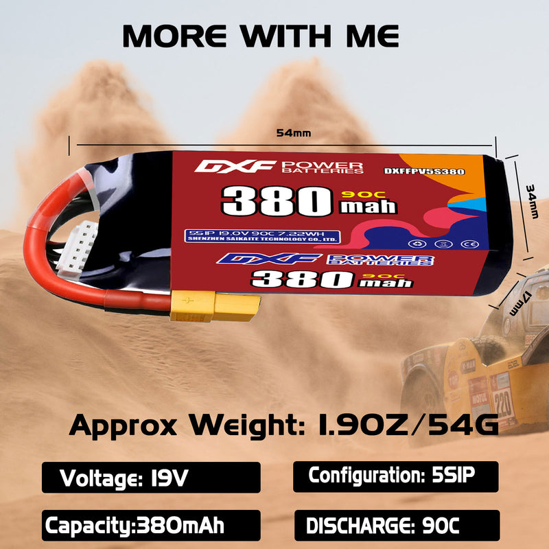 DXF 380mAh 5S 90C 19.0V Lipo Battery Pack for FPV LiPo Battery
