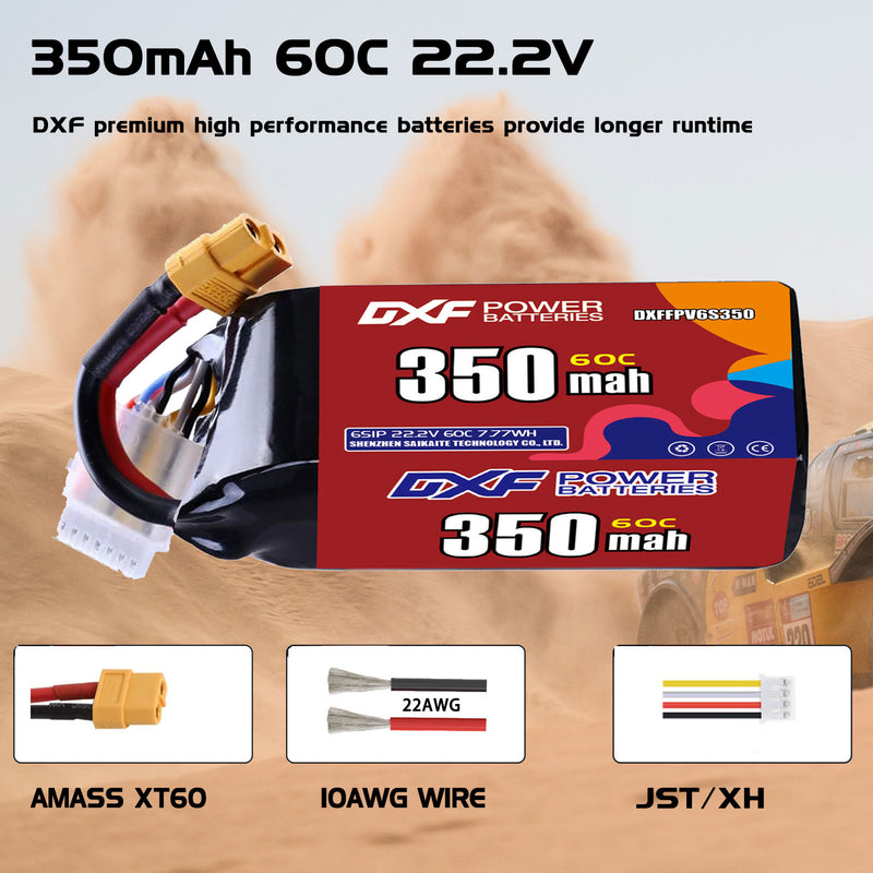 DXF 350mAh 6S 60C 22.2V Lipo Battery Pack for FPV LiPo Battery