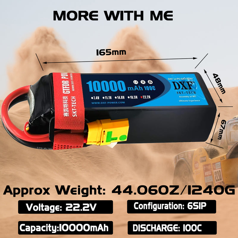 (PL)DXF 6S Lipo Battery 22.2V 100C10000mAh Soft Case Battery with XT90 Connector for Car Truck Tank RC Buggy Truggy Racing Hobby