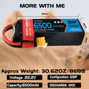 DXF Lipo Battery 6S 22.2V 6500mAh 80C Graphene Softcase with EC5 / T / TRX / XT60 / XT90 / XT150 / Q8s Plug for RC 1/8 1/10 Buggy Truck Car Off-Road Drone
