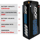 (ES)DXF Lipo Battery 2S 7.6V 6300mAh 130C/260C Shorty 5MM Hardcase Battery Graphene Battery for Rc Truck Drone 1/10 1/8 Scale Traxxas Slash 4x4 RC Car Buggy truggy