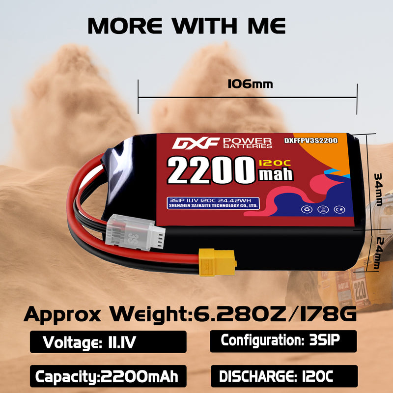 DXF 2200mAh 3S 120C 11.1V Lipo Battery Pack for FPV LiPo Battery