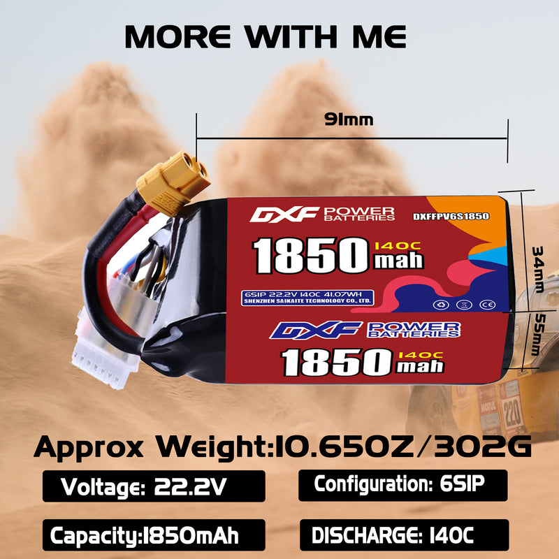 DXF 1850mAh 6S 140C 22.2V Lipo Battery Pack for FPV LiPo Battery