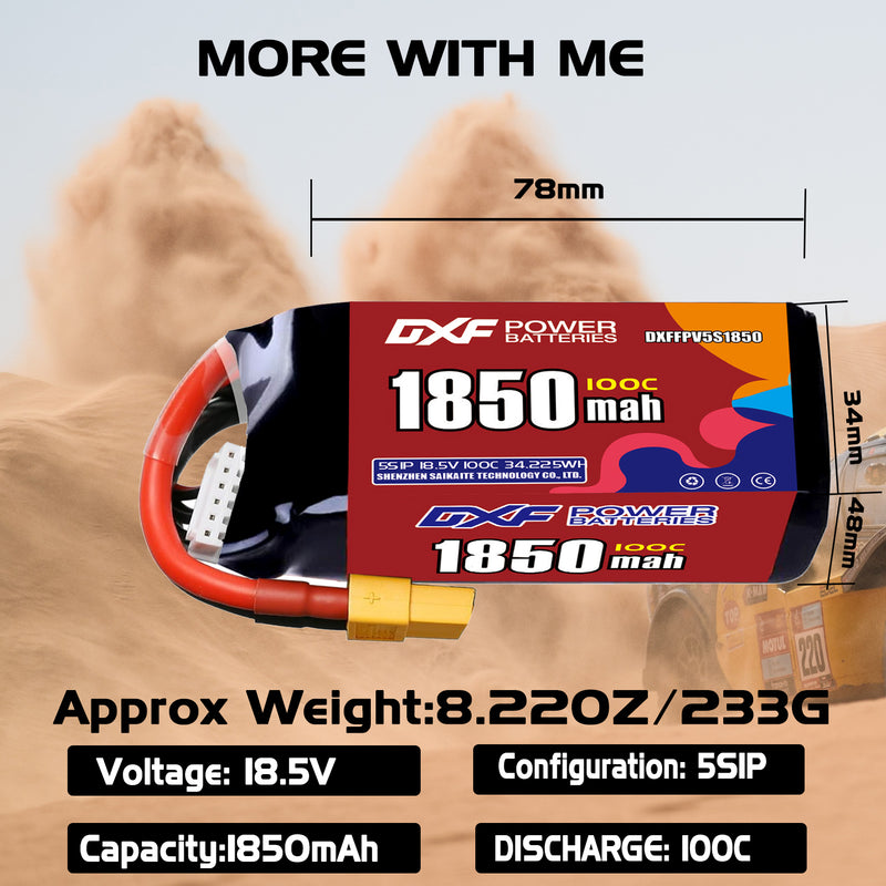 DXF 1850mAh 5S 100C 18.5V Lipo Battery Pack for FPV LiPo Battery