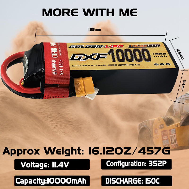(CN)DXF 3S Lipo Battery 11.4V 150C 10000mAh Soft Case Battery with EC5 XT90 Connector for Car Truck Tank RC Buggy Truggy Racing Hobby
