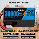 DXF LiPo Battery 6S 22.2V 30000mAh 100C Graphene Softcase Blue with EC5 / T / TRX / XT60 / XT90 / XT150 / Q8s Plug for RC 1/8 1/10 Buggy Truck Car Off-Road Drone