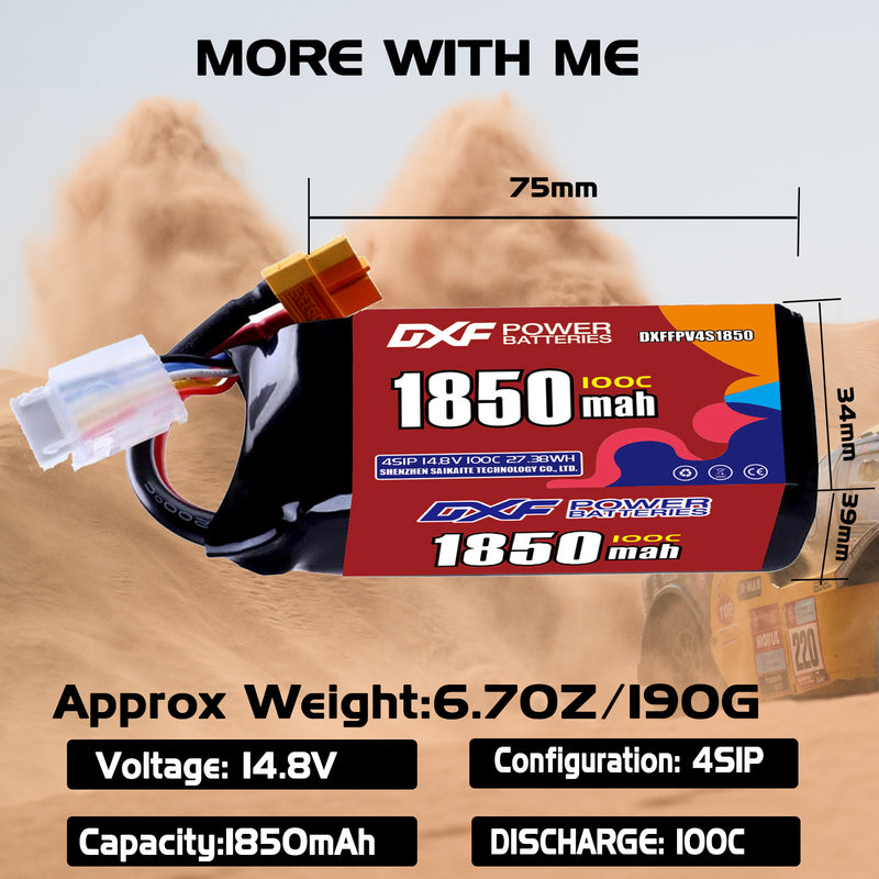 DXF 1850mAh 4S 100C 14.8V Lipo Battery Pack for FPV LiPo Battery
