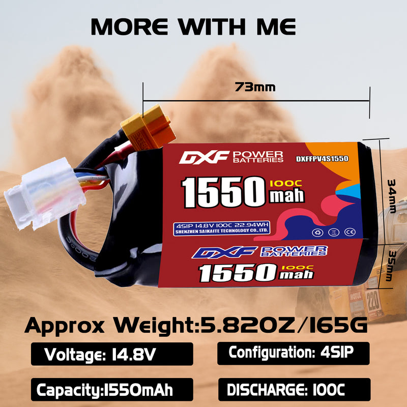 DXF 1550mAh 4S 100C 14.8V Lipo Battery Pack for FPV LiPo Battery