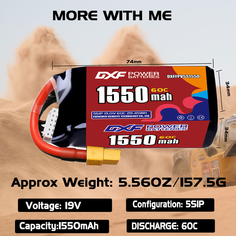 DXF 1550mAh 5S 60C 19.0V Lipo Battery Pack for FPV LiPo Battery