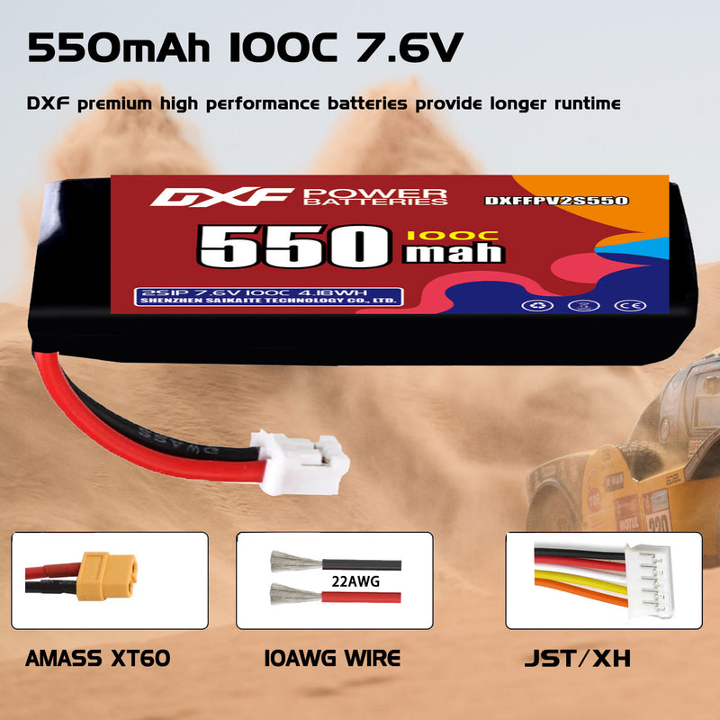 DXF 550mAh 2S 100C 7.6V Lipo Battery Pack for FPV LiPo Battery
