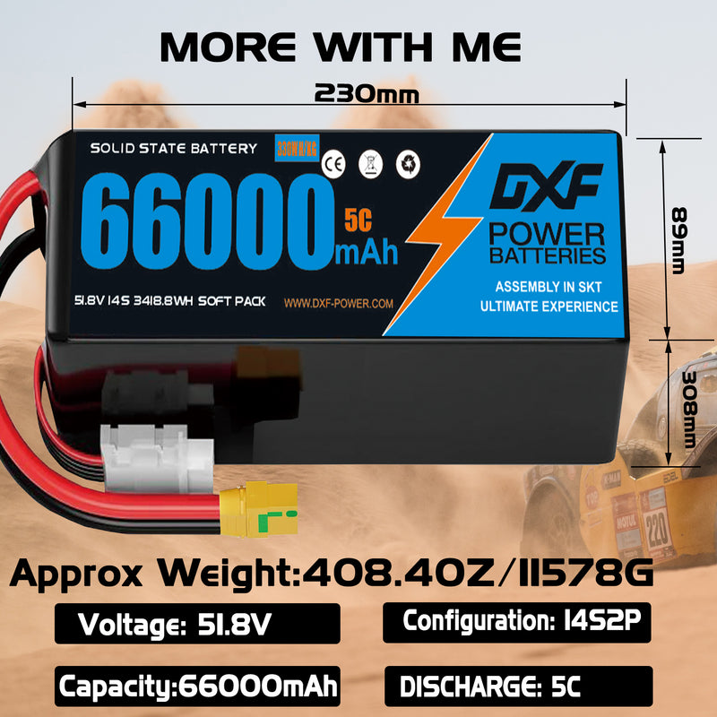(CN)DXF 14S Lipo Battery 51.8V 10C 60000mAh Soft Case Battery  for Drone UAV FPV Car Truck Tank RC Semi solidstate Battery Racing Hobby