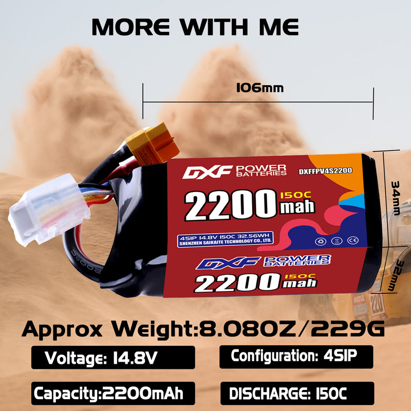 DXF 2200mAh 4S 150C 14.8V Lipo Battery Pack for FPV LiPo Battery
