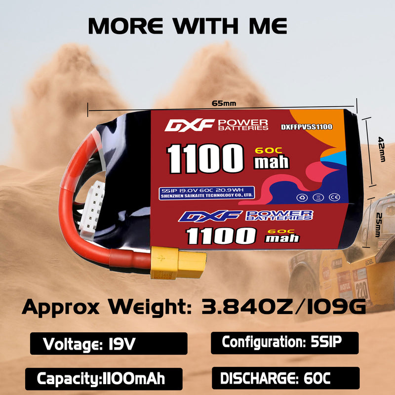 DXF 1100mAh 5S 60C 19.0V Lipo Battery Pack for FPV LiPo Battery