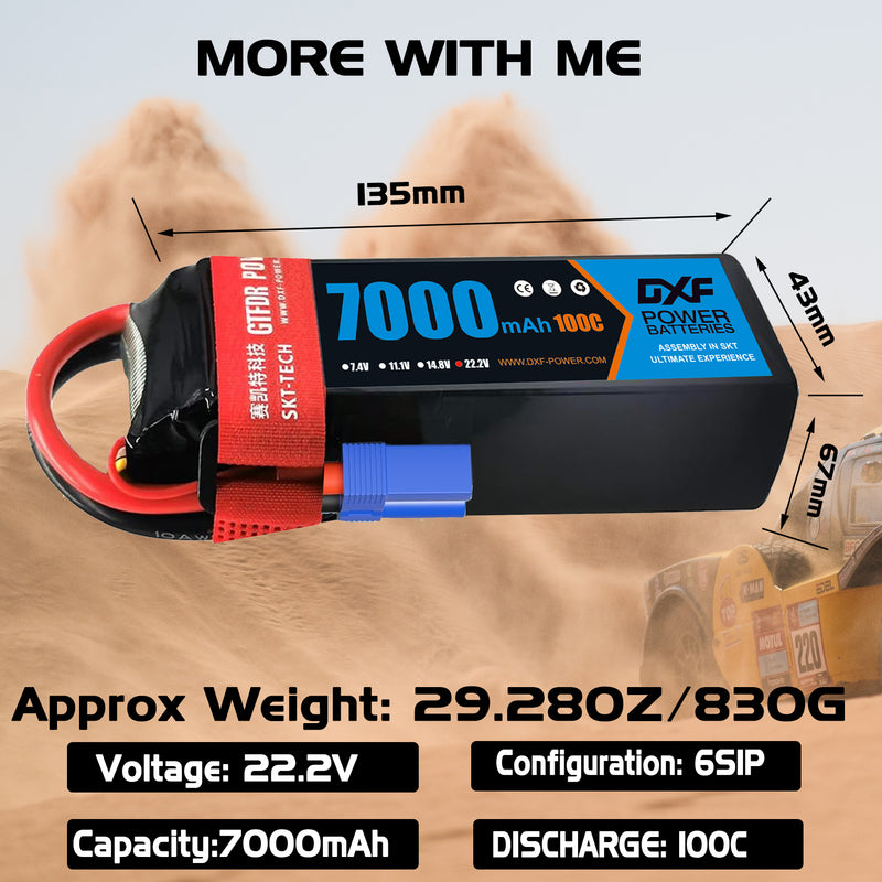 (PL)DXF 6S Lipo Battery 22.2V 100C 7000mAh Soft Case Battery with EC5 Connector for Car Truck Tank RC Buggy Truggy Racing Hobby