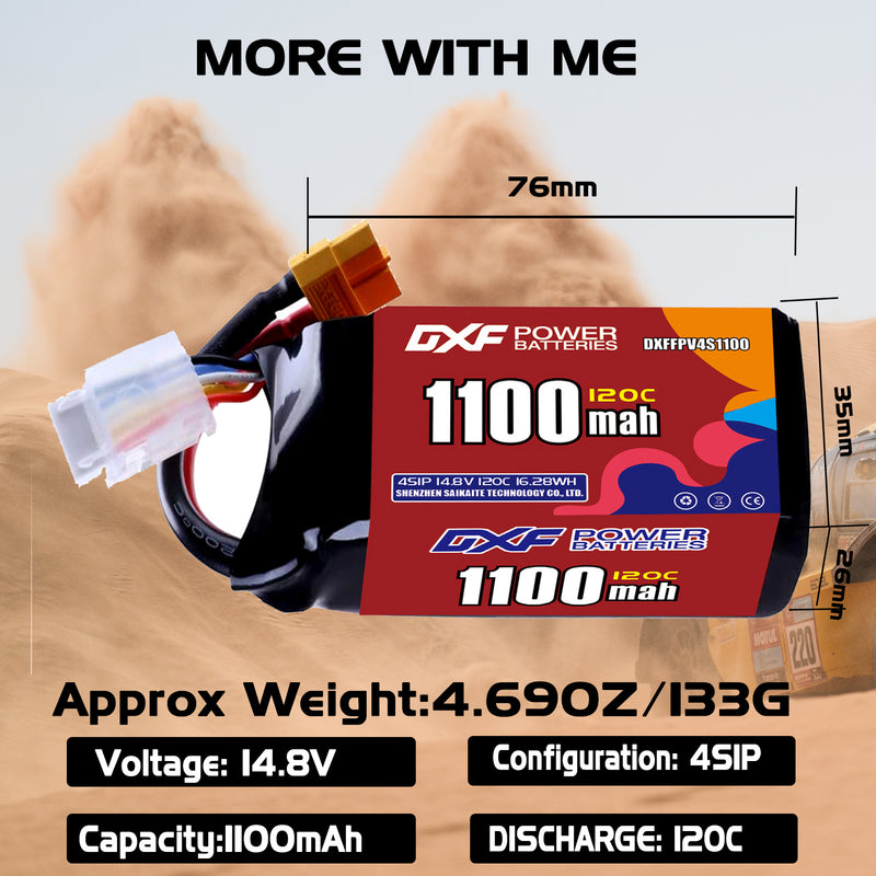 DXF 1100mAh 4S 120C 14.8V Lipo Battery Pack for FPV LiPo Battery