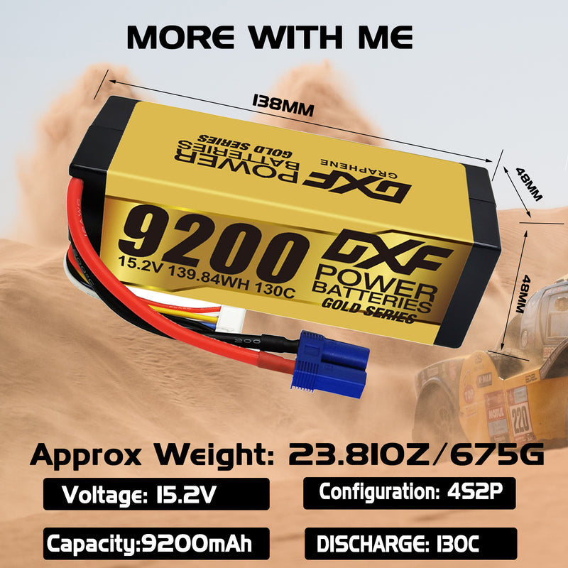 (IT)DXF High Voltage 4S 9200 mAh 15,2 V 130C Batteria Lipo ad Alta Capacità Hardcase con XT90 Spina per 1:8 Scala RC Auto, Multi-Rotore RC Aeroplano, RC Elicottero, RC Barca