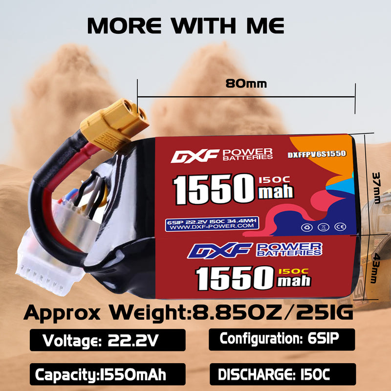 DXF 1550mAh 6S 150C 22.2V Lipo Battery Pack for FPV LiPo Battery