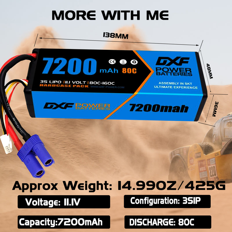 (ES)DXF Lipo Battery 3S 11.1V 7200MAH 80C Blue Series lipo Hardcase with EC5 Plug for Rc 1/8 1/10 Buggy Truck Car Off-Road Drone