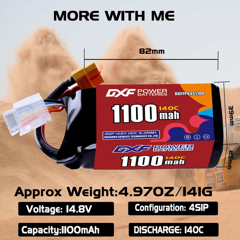 DXF 1100mAh 4S 140C 14.8V Lipo Battery Pack for FPV LiPo Battery