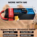 DXF Lipo Battery 4S 14.8V 6500mAh 80C Graphene Softcase with EC5 / T / TRX / XT60 / XT90 / XT150 / Q8s Plug for RC 1/8 1/10 Buggy Truck Car Off-Road Drone