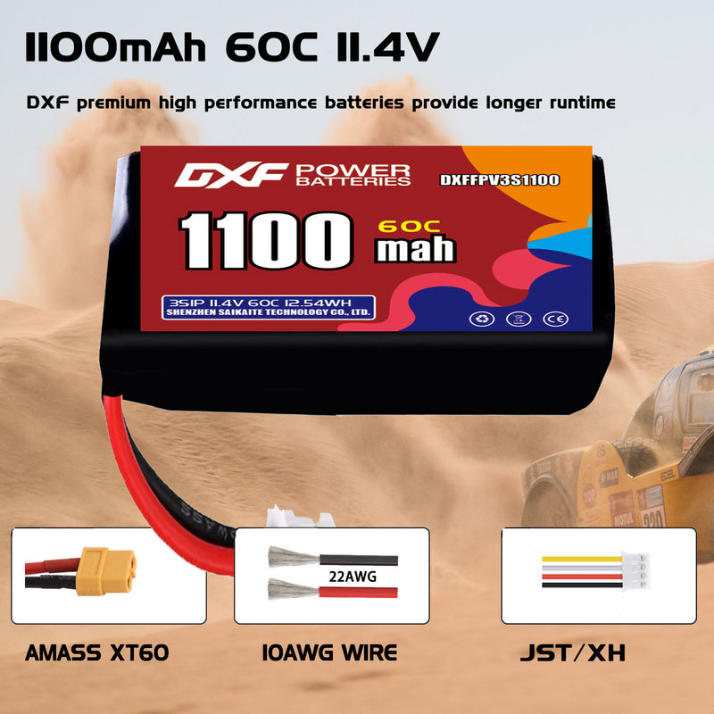 DXF 1100mAh 3S 60C 11.4V Lipo Battery Pack for FPV LiPo Battery