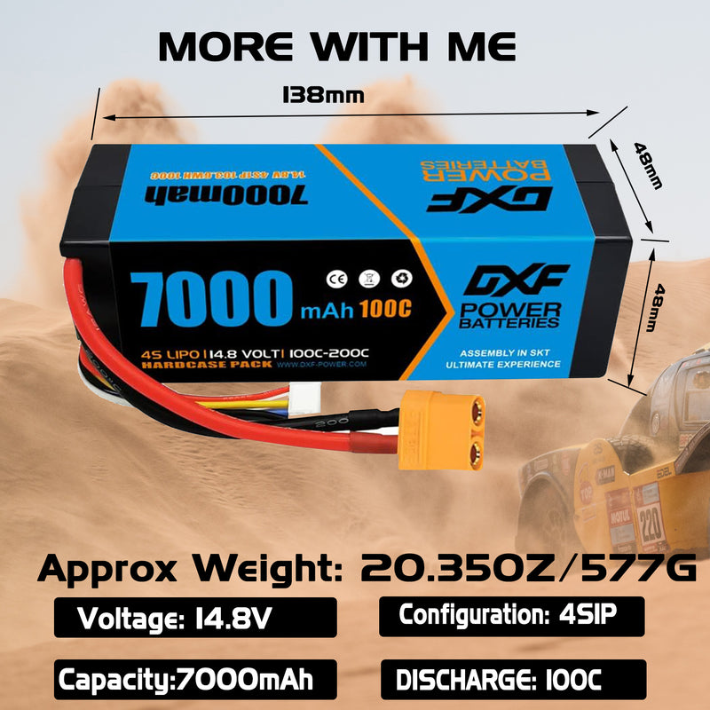 (PL)DXF Lipo Battery 4S 14.8V 7000mAh 100C/200C HardCase Lipo Battery for RC HPI HSP 1/8 1/10 Buggy RC Car Truck