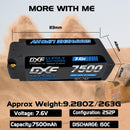 DXF LiPo Battery 2S2P HV 7.6V 7500mAh 150C Graphene Gray with 5mm Bullet / EC5 / T / TRX / XT60 / XT90 / XT150 / Q8s Plug for RC 1/10 1/8 1/5 Scale Car Racing